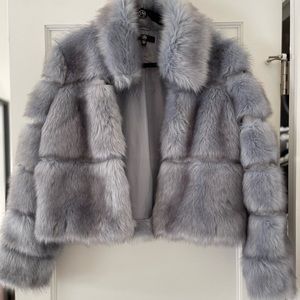 Misguided Premium Blue Crop Pelted Faux Fur Jacket